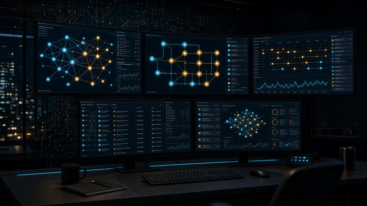Operations room with AI agent dashboards